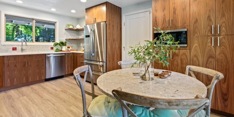 Remodeled kitchen and kitchen table.