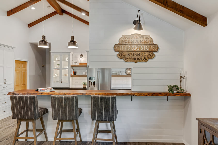 modern farmhouse bar seating area in kitchen by corvallis itchen and bath